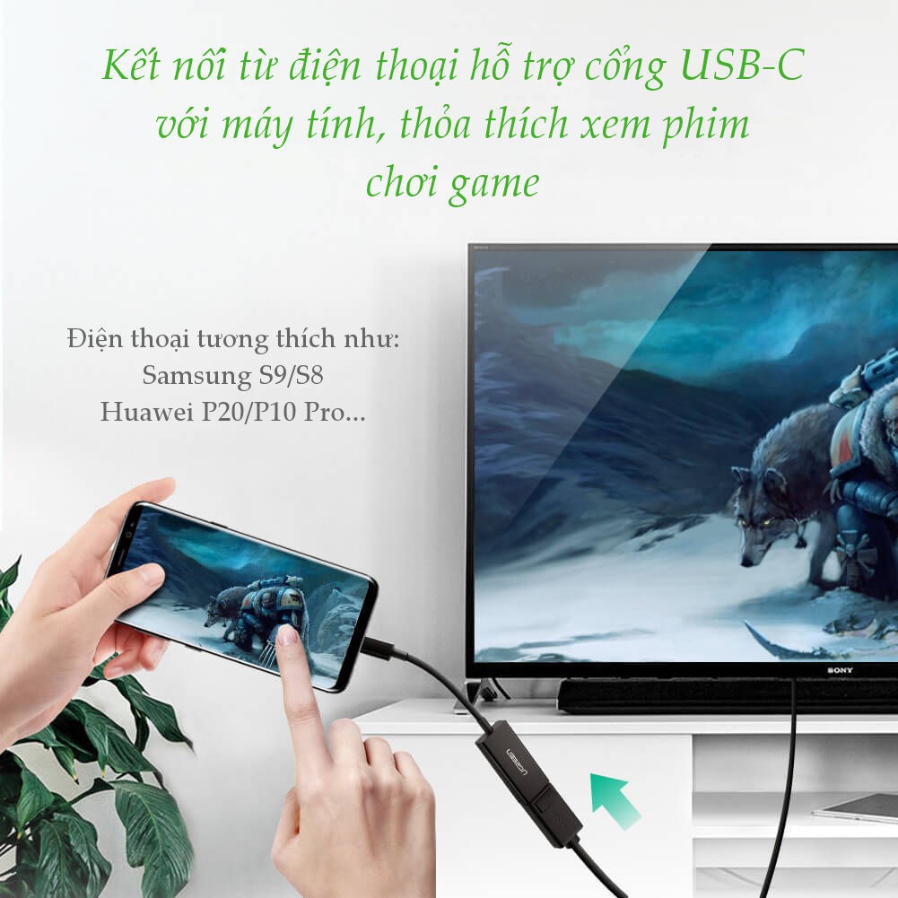 [CHÍNH HÃNG]  Cáp chuyển đổi UGREEN 50433 USB type C sang DisplayPort dài 15cm độ phân giải 4K*2K@60Hz | BigBuy360 - bigbuy360.vn