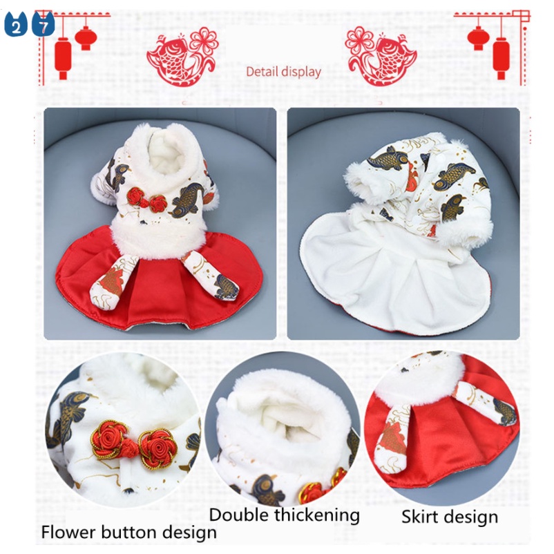 {27Pets} Đầm Cưới Qipao Hóa Trang Năm Mới Cho Thú Cưng