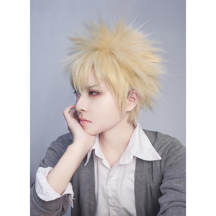 Anime My Hero Academia Katsuki Bakugou Cosplay Wig Bakugo Short Linen Blonde Baku no Hero Halloween Heat Resistant Synthetic Hair