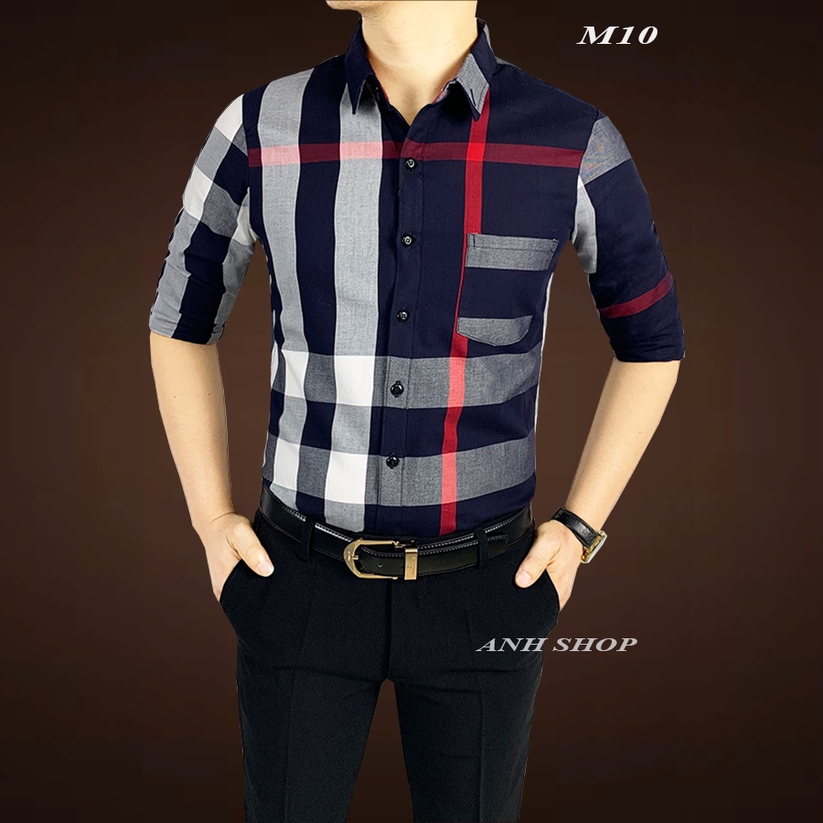 Áo sơ mi BATIR kẻ sọc BBR thời trang, áo sơ mi nam cao cấp phong cách nam tính 4 màu