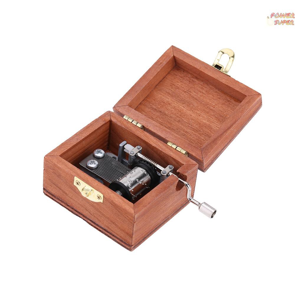 PSUPER Retro Wooden Musical Box Hand Crank Music Box Exquisite Workmanship 4 Patterns for Option