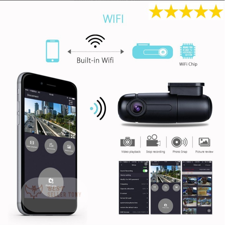 Camera hành trình quay phim siêu sắc nét góc rộng 150 FULL HD 1080p WiFi Mini Dash Cam