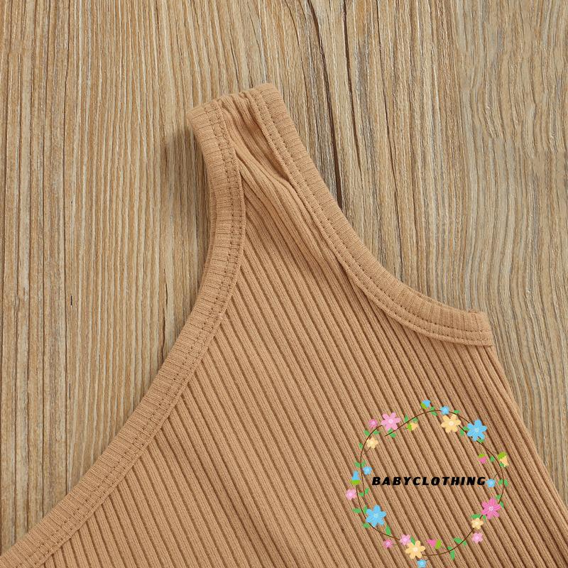 Bộ Áo Liền Quần Sát Nách Lệch Vai Màu Trơn Đơn Giản Kèm Thắt Lưng Cho Bé Gái