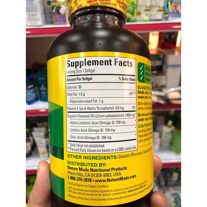 Dầu hạt lanh bổ sung Omega Nature Made Flaxseed Oil 1400mg Omega 3-6-9 300 viên