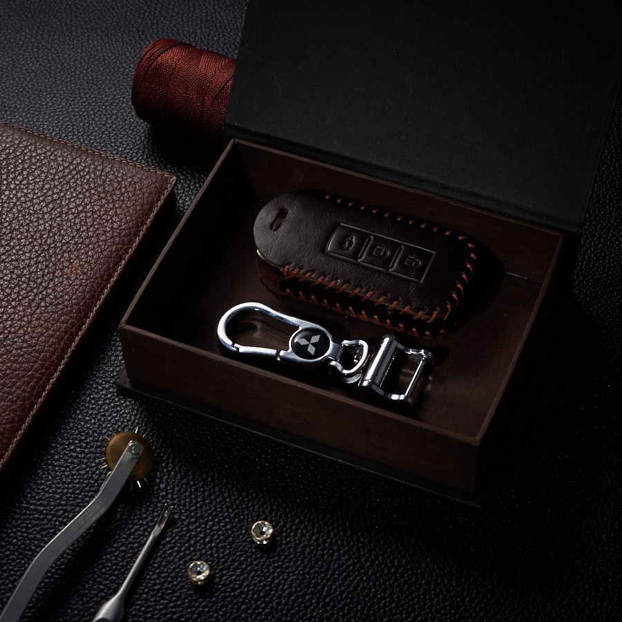 Bao Da Chìa Khóa Ô Tô Mitsubishi Attrage / Outlander / Xpander 3 Nút Da Bò opkey