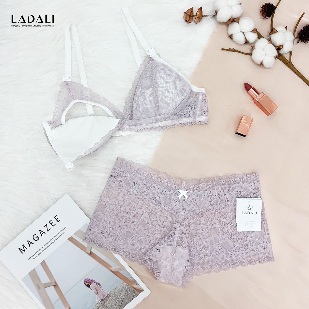 Áo ngực cho bé bú, áo ngực bầu ren bigsize thiết kế cao cấp Ladali S218 - Đen, Tím