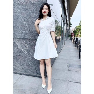 Váy đầm sơ mi trắng nhún eo nữ tính