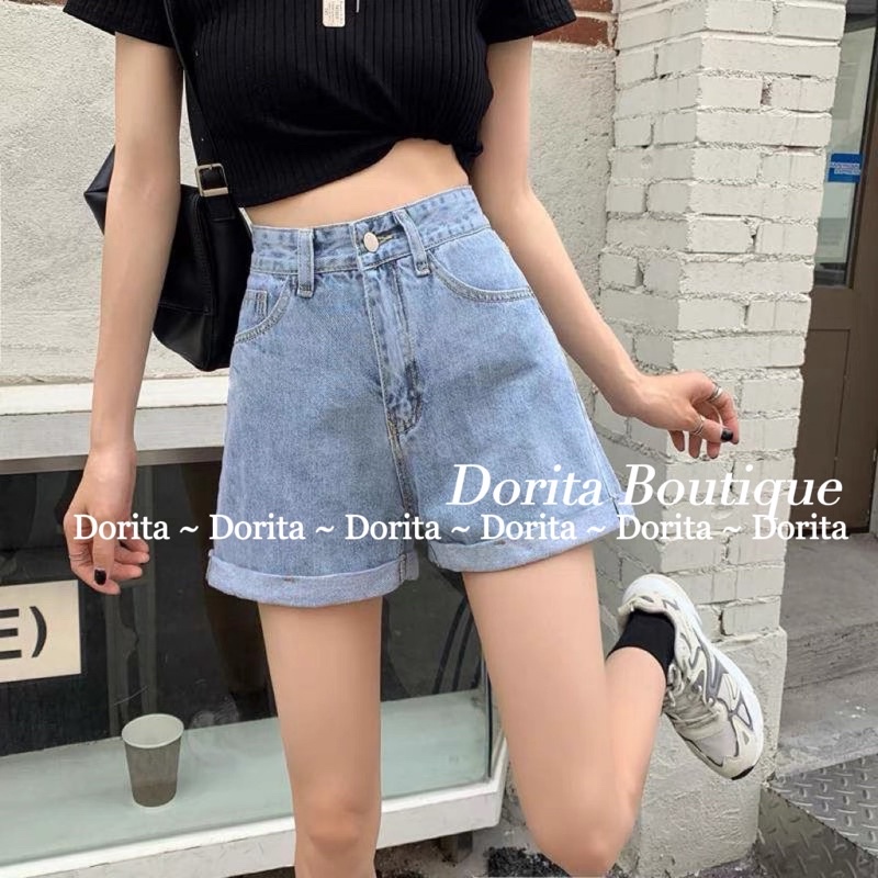 Quần short bò cạp cao 1 khuy, Quần Short bò lưng cao - Dorita Boutique