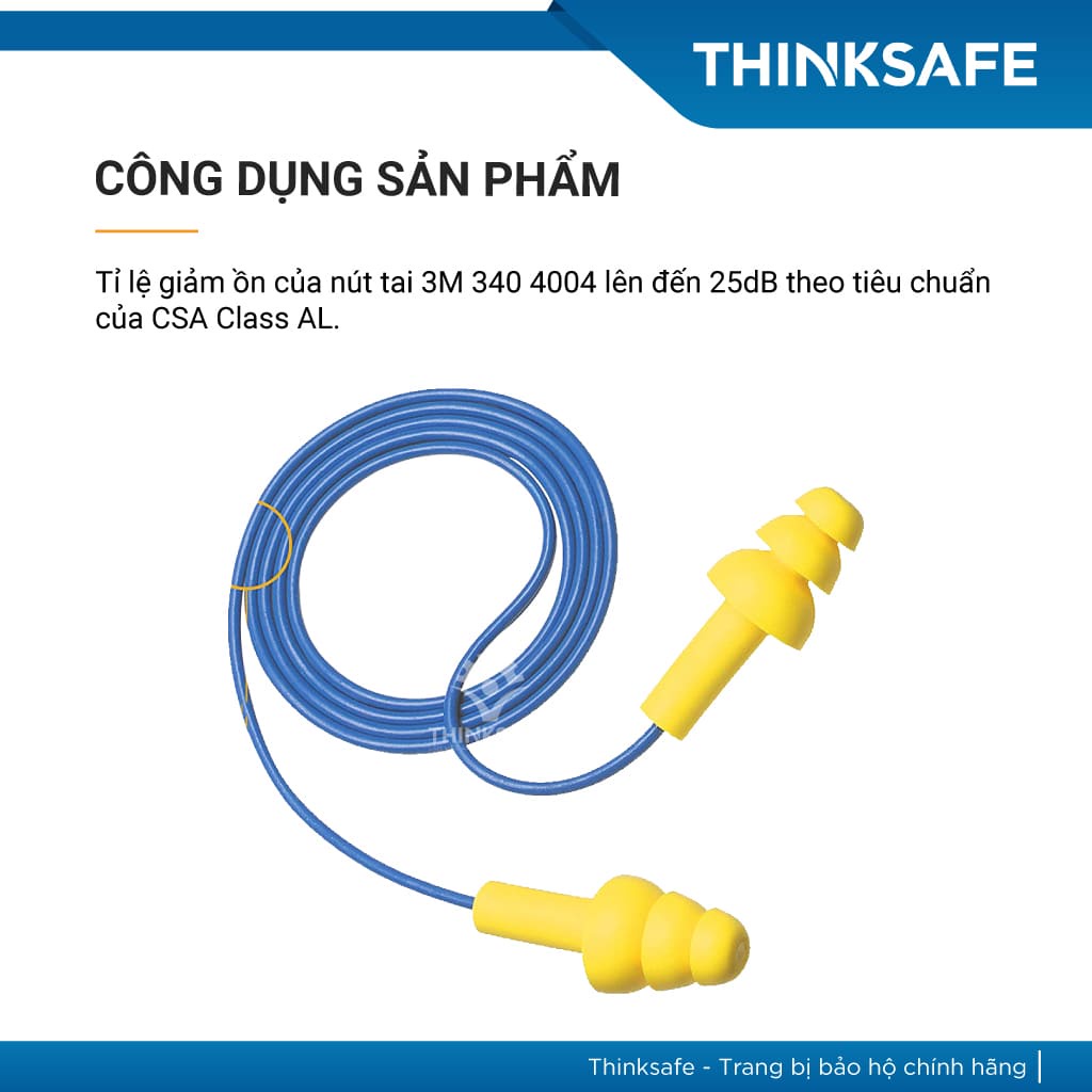 Nút tai chống ồn 3M Ultrafit 340-4004 thiết kế 3 tầng, có dây, giảm ồn 25 dB