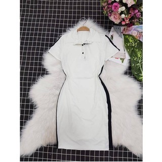 ĐẦM BODY XẺ TÀ CỔ TRỤ NÚT VIỀN EO