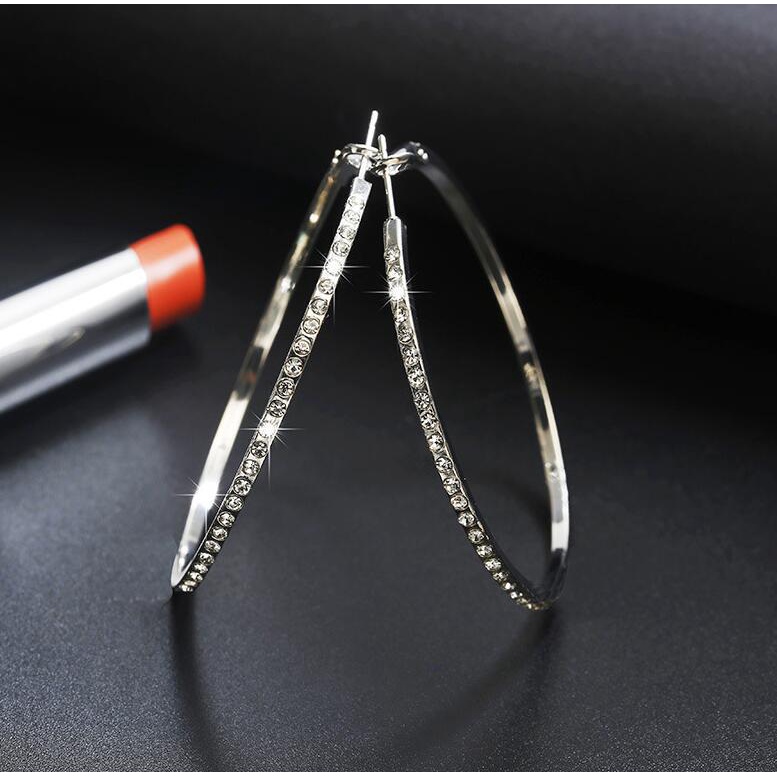 Khuyên Tai Tròn Lớn 7CM Đính Pha Lê Lấp Lánh Sang Trọng Thời Trang Cho Nữ