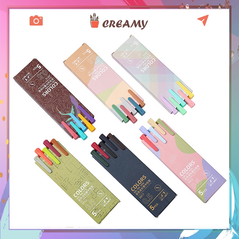 Set 5 Bút Gel nhanh khô Màu Macaron ngòi 0.5mm Xinh Xắn đồ dùng học tập CREAMY