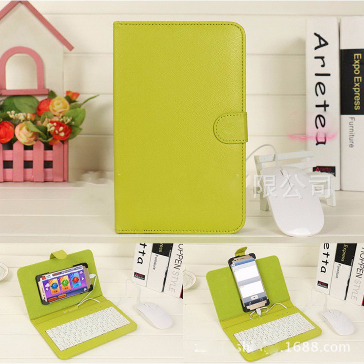 _Bàn Phím bao da + Chuột di động cho dế yêu android 4.5-7" (Green )