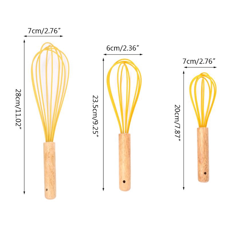 Silicone Egg Beater Frother Wooden Handle / Milk Cream Manual Stirring Egg Beater Mixer / Whisk Frother Flour Stirrer Rotary Egg Agitator Kitchen Baking Tools