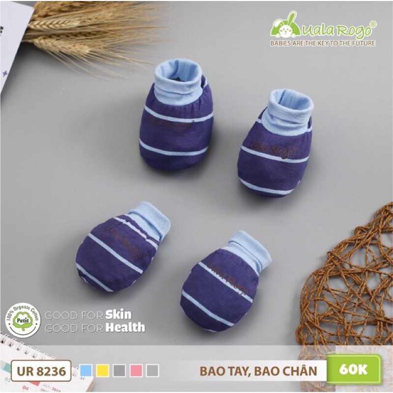 Set bao tay - chân kẻ Petit Ualarogo UR8236