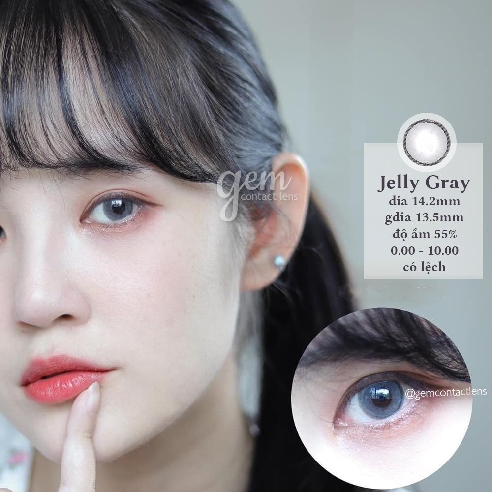 Áp Tròng Giãn Nhẹ JELLY GRAY Ẩm Cao 55% HSD 6 Tháng Lens Xám Giãn Nhẹ Viền Mỏng Màu Tây Đủ Độ Có Lệch Cho Mắt Nhạy Cảm