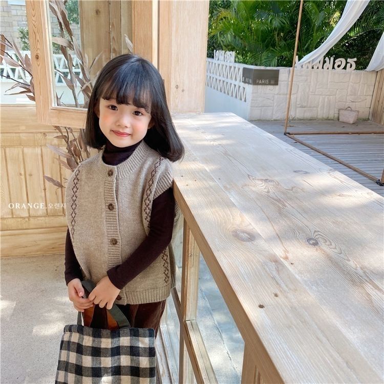 Áo Khoác Cardigan Dệt Kim Không Tay Thời Trang Thu Đông Hàn Quốc Cho Bé