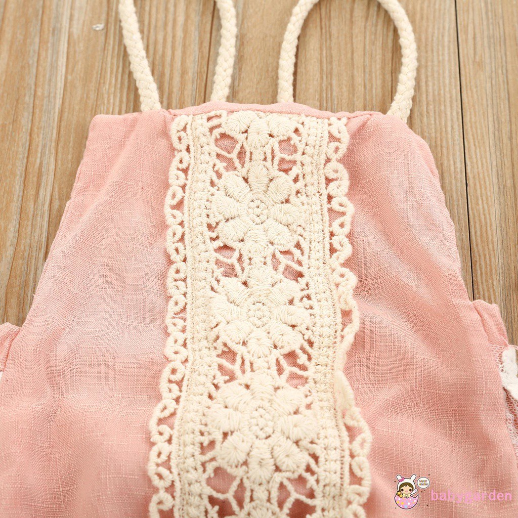 Bộ Áo Liền Quần Phối Ren Hoa Hở Lưng Thời Trang Mùa Hè Cho Bé Gái