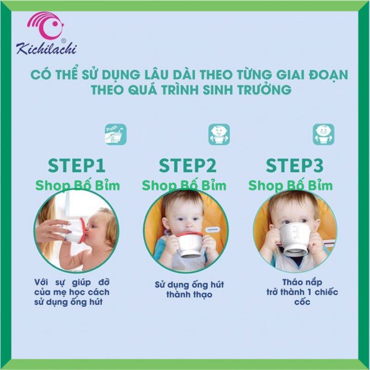 Cốc Tập Uống Tập Hút 3 Giai Đoạn Kichilachi Cho Bé