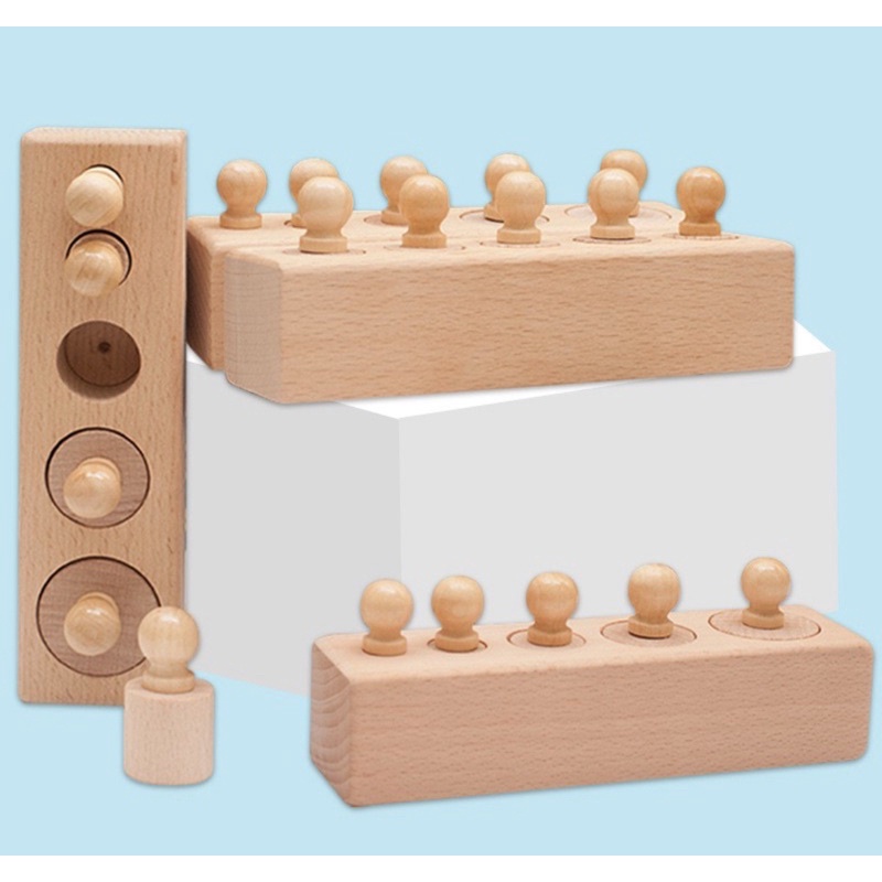 Bộ trụ có núm size mini- giáo cụ montessori - đồ chơi phát triển tư duy cho bé- đồ chơi gỗ an toàn
