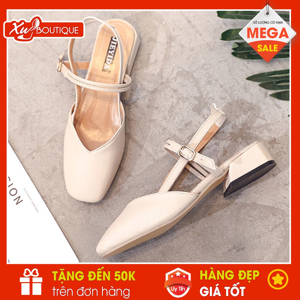 Giày Sandal Nữ Jieyida Bít Mũi Hàn Quốc Cá Tính Gót Vuông Cao 3P - Chất Da Mờ Đẹp (Có video thật) SD157