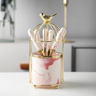 Cốc sứ đựng thìa, dĩa, thả hoa hình lồng chim