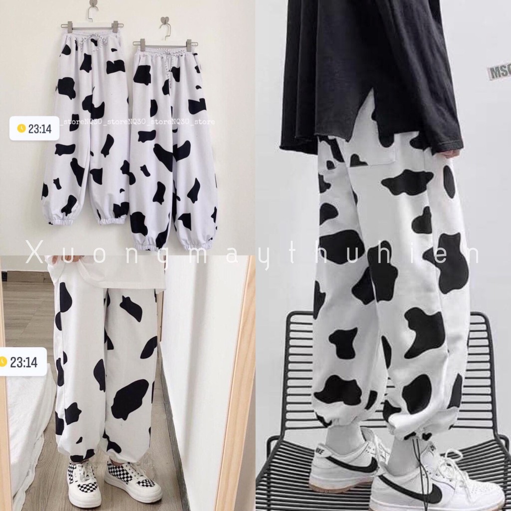 Quần ống rộng dáng jogger họa tiết loang bò sữa dây rút gấu/ Quần suông form rộng phong cách ulzzang_xuongmaythuhien | BigBuy360 - bigbuy360.vn