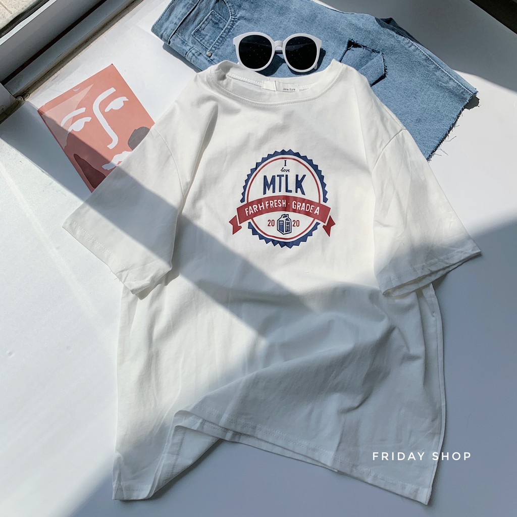 Áo phông hoạ tiết chữ Milk freeszie Friday | BigBuy360 - bigbuy360.vn