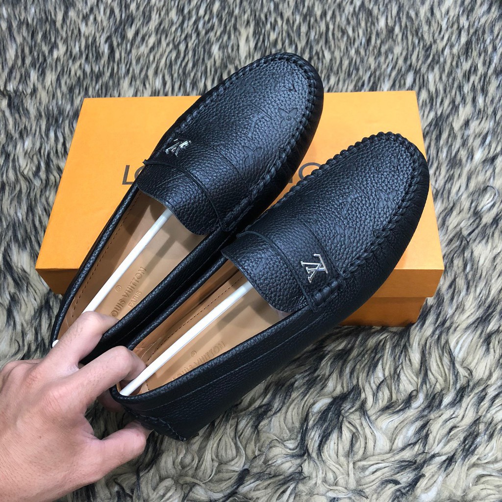 Giay lười LV cao cấp da bò thật có khuy nhấn nổi bật bảo hành 12 tháng- kèm video quay tại shop