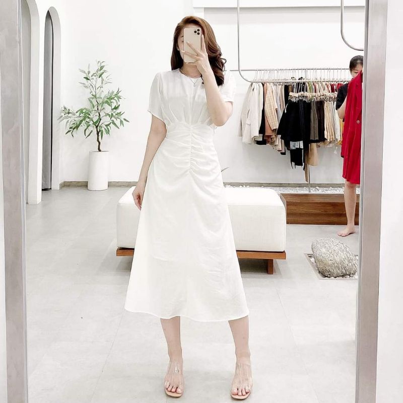 Váy dáng dài nhúm eo 💥Tôn dáng💥Che bụng 💥 Chất đũi mềm trẻ trung sang trọng