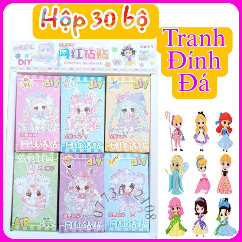 (lẻ) 1 hộp stick tranh đính đá móc khóa dễ thương cho bé
