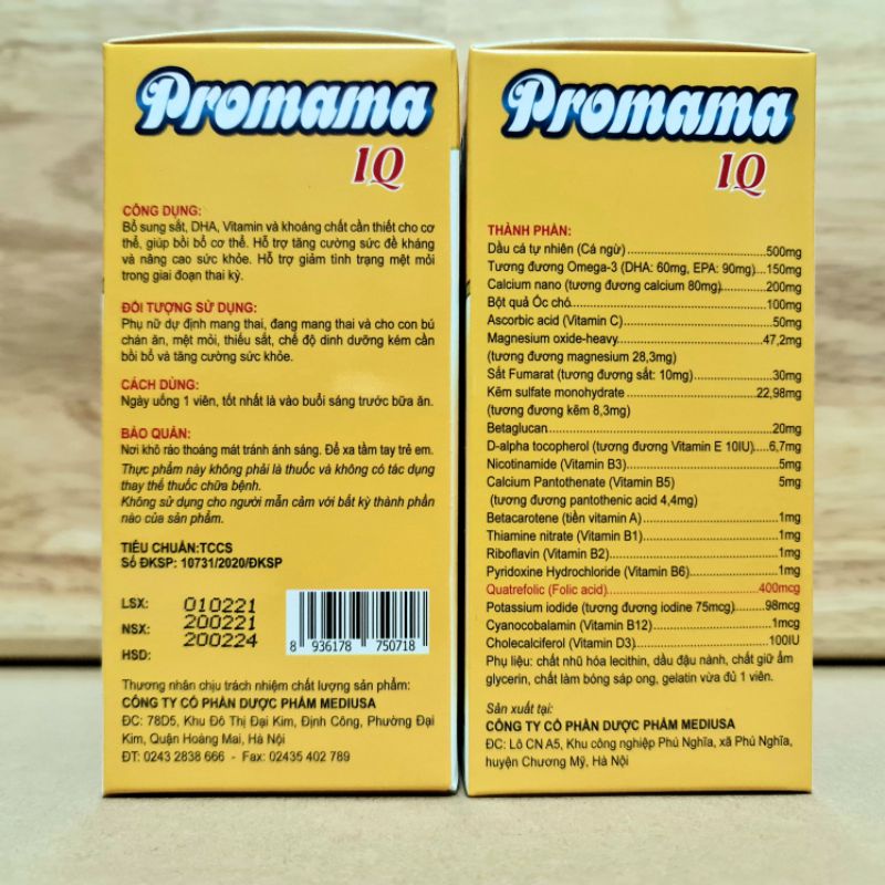 Promama IQ bổ sung vitamin cho mẹ bầu - Hộp 30 viên