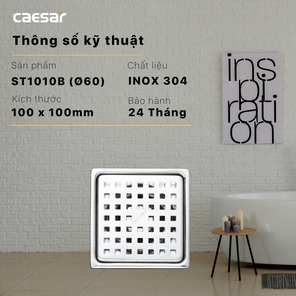 [Caesar] Thoát sàn ST1010B ST1212 ST1212L ST1414 ST1414L chất liệu inox 304 sáng bóng, chống rỉ sét, thoát nước nhanh