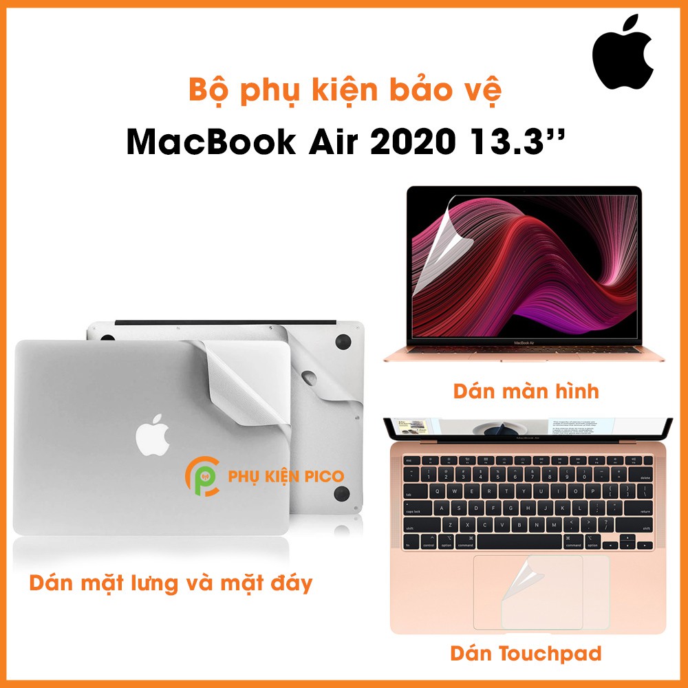 Bộ bảo vệ MacBook Air 2020 13.3 inch - Dán lưng, Dán mặt đáy, Dán màn hình, Dán Touchpad, Phủ bàn phím Macbook Air