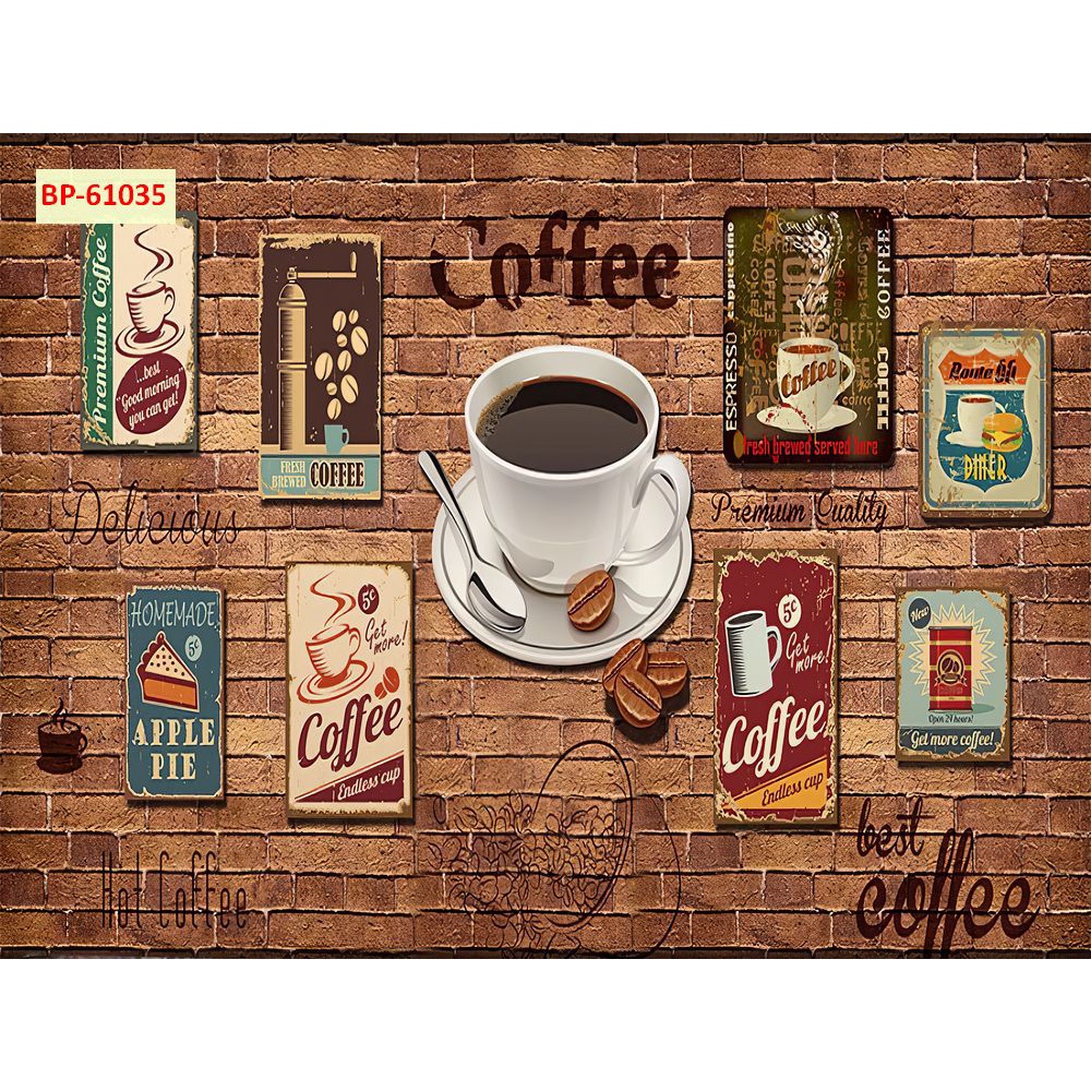 Tranh dán tường quán ăn Quán Cafe, Trà Sữa, Trang Trí Cửa Hàng