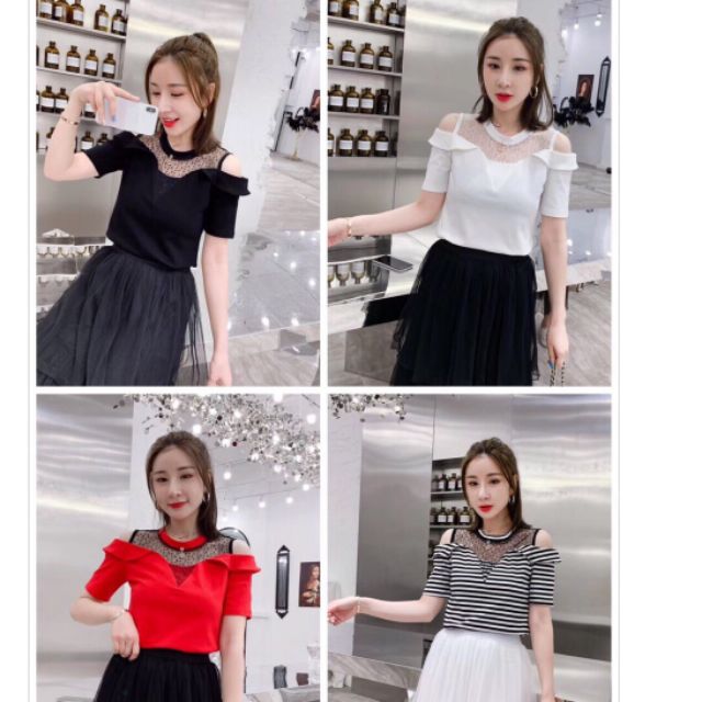 🌸🏵🌸 ÁO HỞ VAI BÈO QUANH CỔ VÀ TAY ÁO, CỔ ÁO PHA REN SIÊU HOT 🏵🌸🏵