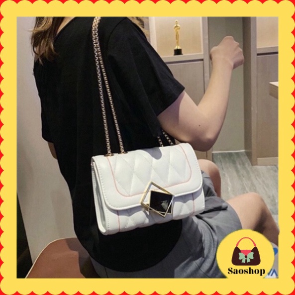 Túi xách nữ đeo chéo khóa gương có 2 màu đen trắng nhiều ngăn túi xách hót 2021 vigol.vn