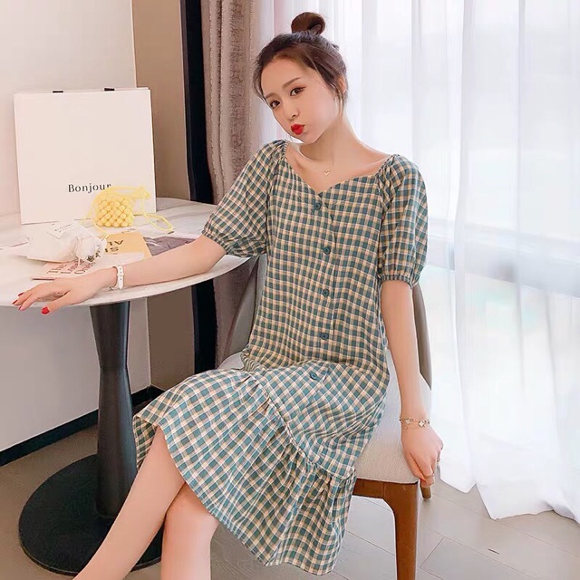 Váy bà bầu, váy cotton kẻ sọc đuôi cá( hàng quảng châu)