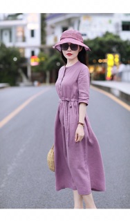 Váy linen Tím siêu xinh [ chất linen+hàng thiết kế]