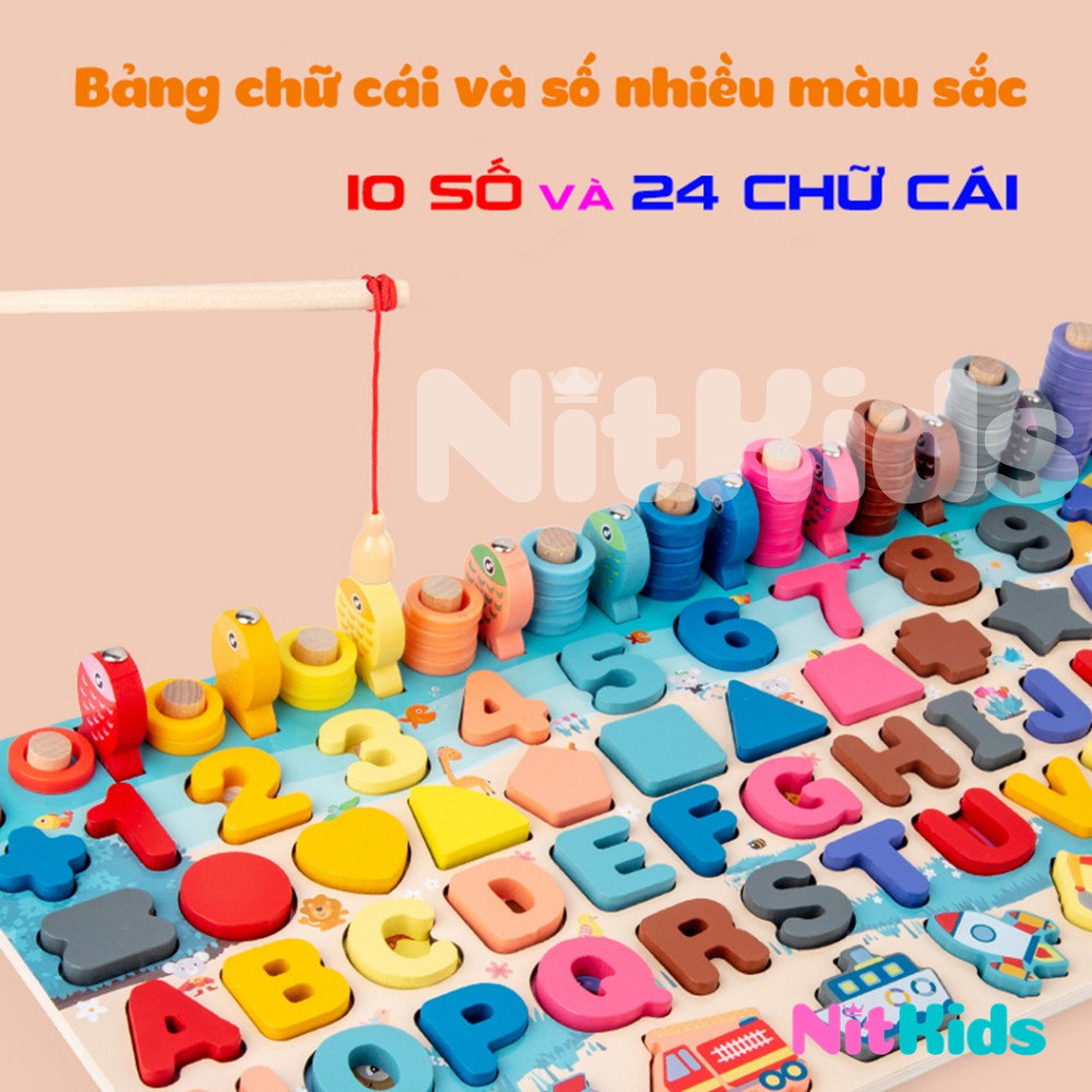 Đồ Chơi Câu Cá Bằng Gỗ, 7 in 1, Ghép Số Và Hình, Giáo Dục Từ Bé, Phát Triển Tư Duy, Giúp Bé Sáng Tạo