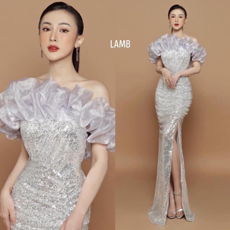 Đầm Dạ Hội Kim Sa Bèo Ngực, Váy Đầm Dự Tiệc Cao Cấp