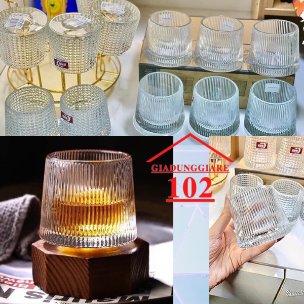 Cốc thủy tinh lùn cao cấp Deli sáng đẹp long lanh tựa pha lê đáy tròn xoay 360 độ
