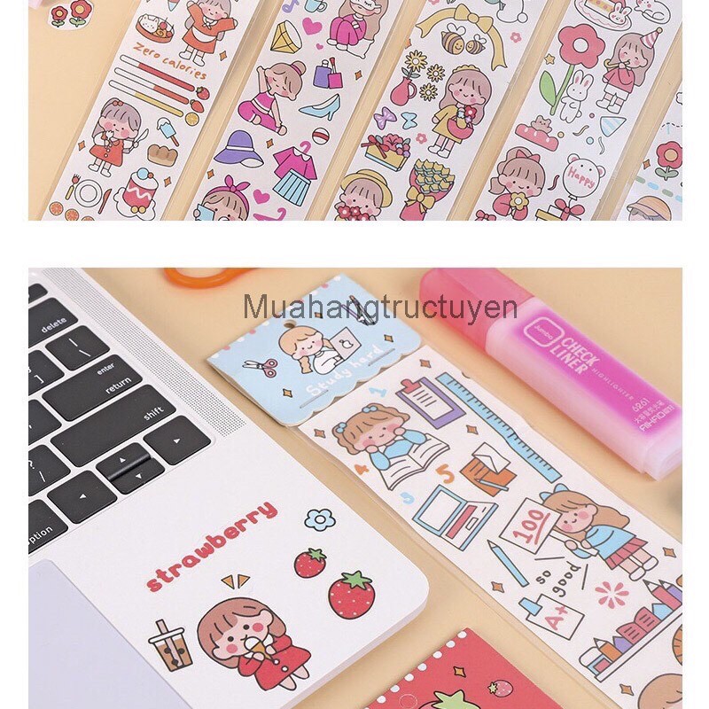 MIẾNG DÁN STICKER WASHI DÁNG DÀI HOẠ TIẾT CÔ GÁI