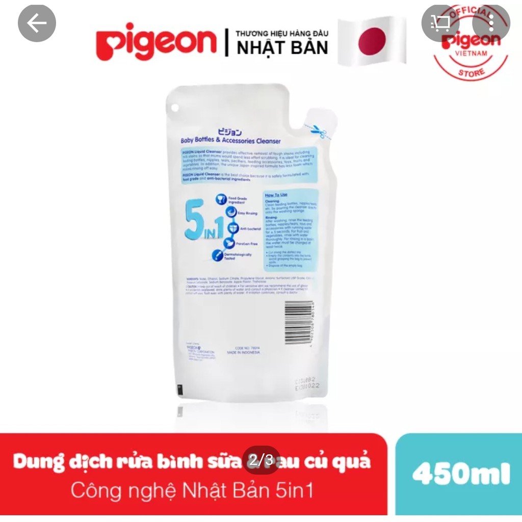 DUNG DỊCH SÚC RỬA BÌNH 5 IN 1 PIGEON 450ml