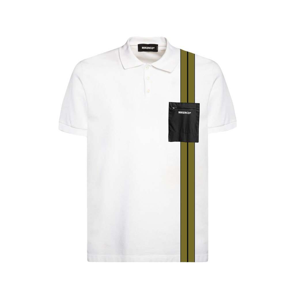 Áo thun có cổ unisex MIKENCO Stripe Polo Trắng