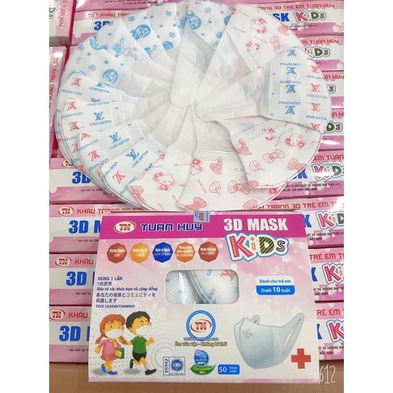 [Hộp 50Cái] Khẩu trang y tế trẻ em 3d Mask Kids 4 lớp Tuấn Huy Masuji Monji Xuân lai. Kháng khuẩn 4D 5D 6D KF94 cho bé.