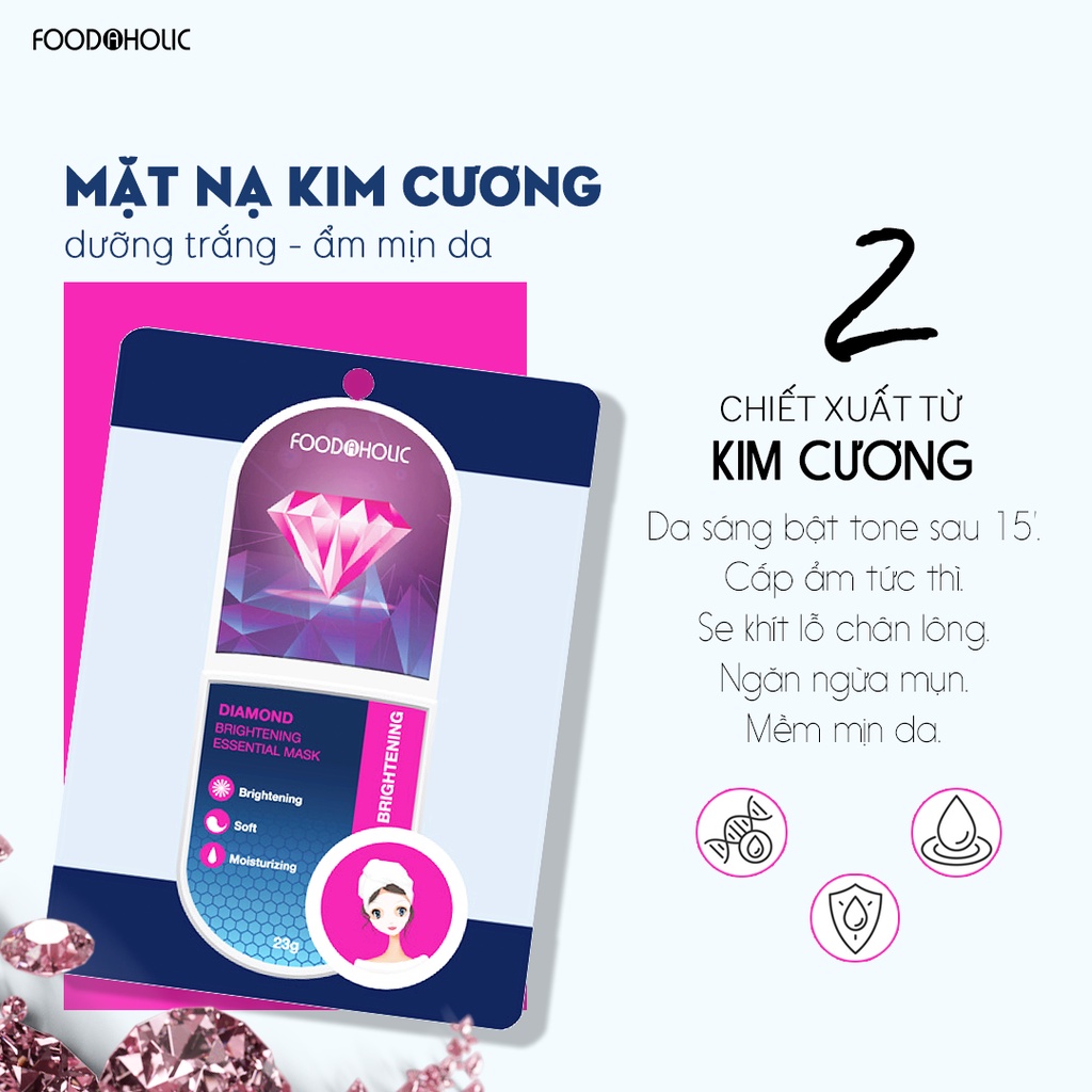 Mặt nạ dưỡng chất kim cương sáng mịn da Beldora Foodaholic Diamond Brightening Essential Mask 23g
