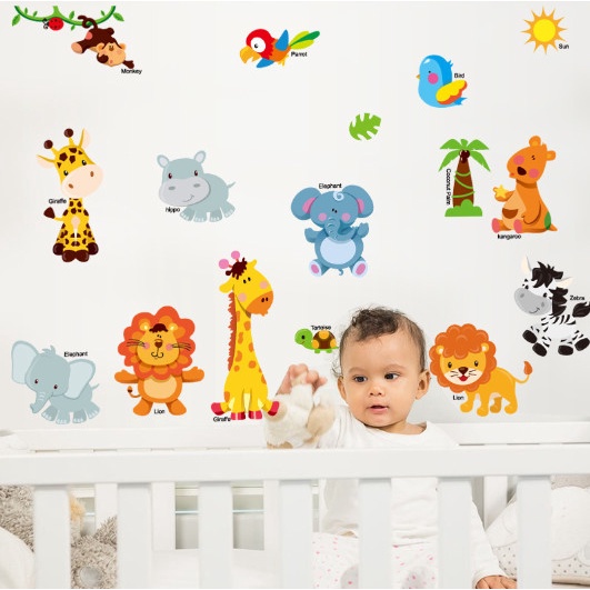 Decal trang trí tướng - Những người bạn động vật vui vẻ