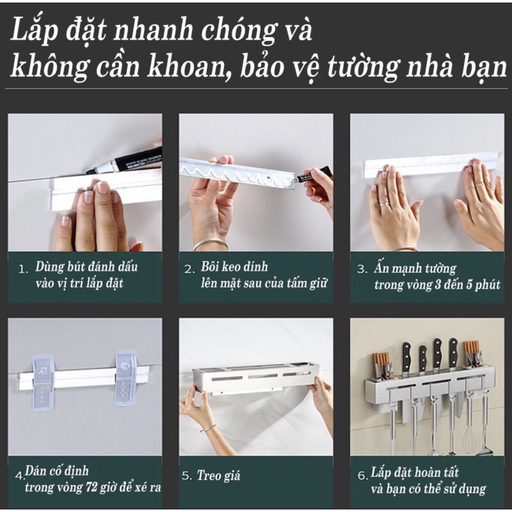 Kệ Để Dao Thớt InoxDán Tường, Giá Để Đồ Dùng Nhà Bếp Đa Năng Chất Liệu INOX Không Gỉ