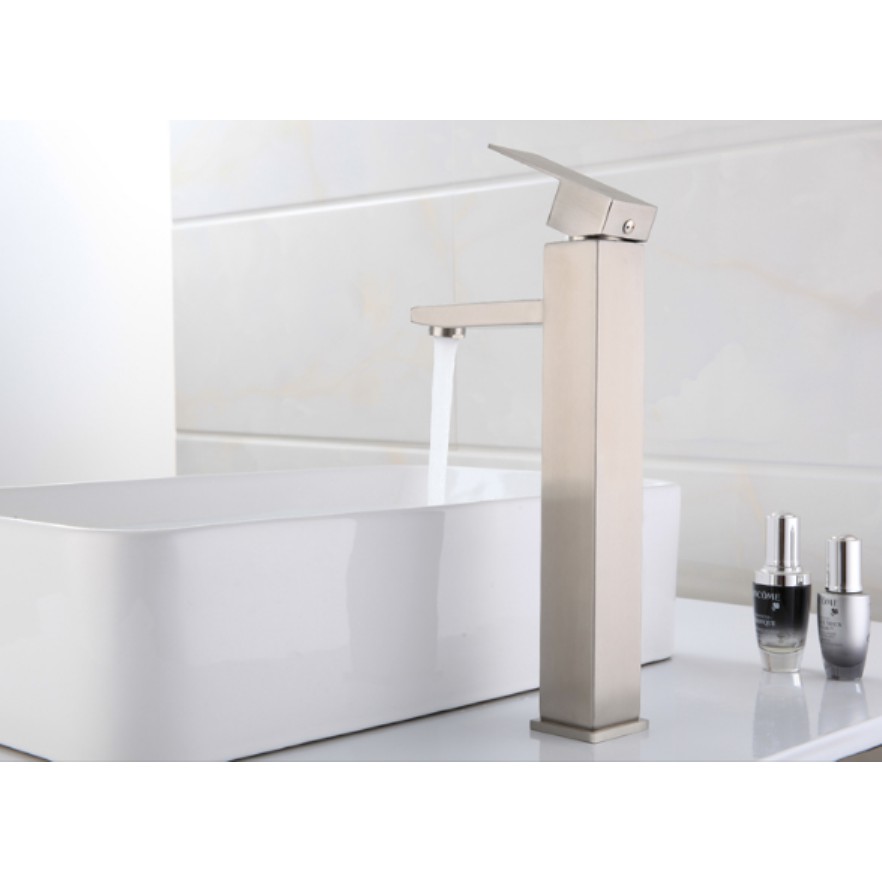 Vòi Lavabo nóng lạnh cao cấp vuông dài màu bạc trắng - Inox 304 - Dùng cho Lavabo đặt bàn | BigBuy360 - bigbuy360.vn